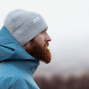 light grey ribbed merino wool beanie